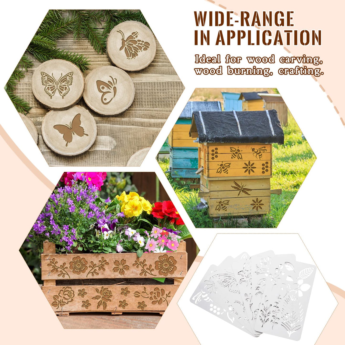 6 Pcs Mixed Metal Stencil Wood Stencil Templates Stencils for Journaling Burning Stencils for Wood Carving Drawing Engraving Scrapbooking Journal Craft DIY(Plant Style)