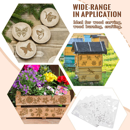 6 Pcs Mixed Metal Stencil Wood Stencil Templates Stencils for Journaling Burning Stencils for Wood Carving Drawing Engraving Scrapbooking Journal Craft DIY(Plant Style)