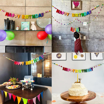 Pre-Strung Happy Birthday Banner - Felt Ball Garland - HAPPY BIRTHDAY Garland, Rainbow Birthday Decorations, Personalized Happy Birthday Sign for Birthday Decor, Party Decor, Photo Prop
