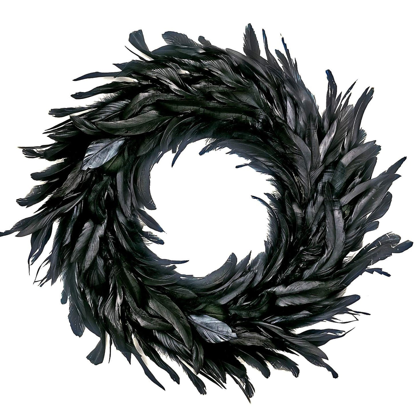 Black Feather Wreath - 14.9'' Natural Cocktail Feather Wreath, Halloween Photo Props, Front Door Decor Witch Spooky Scene Party Decorations