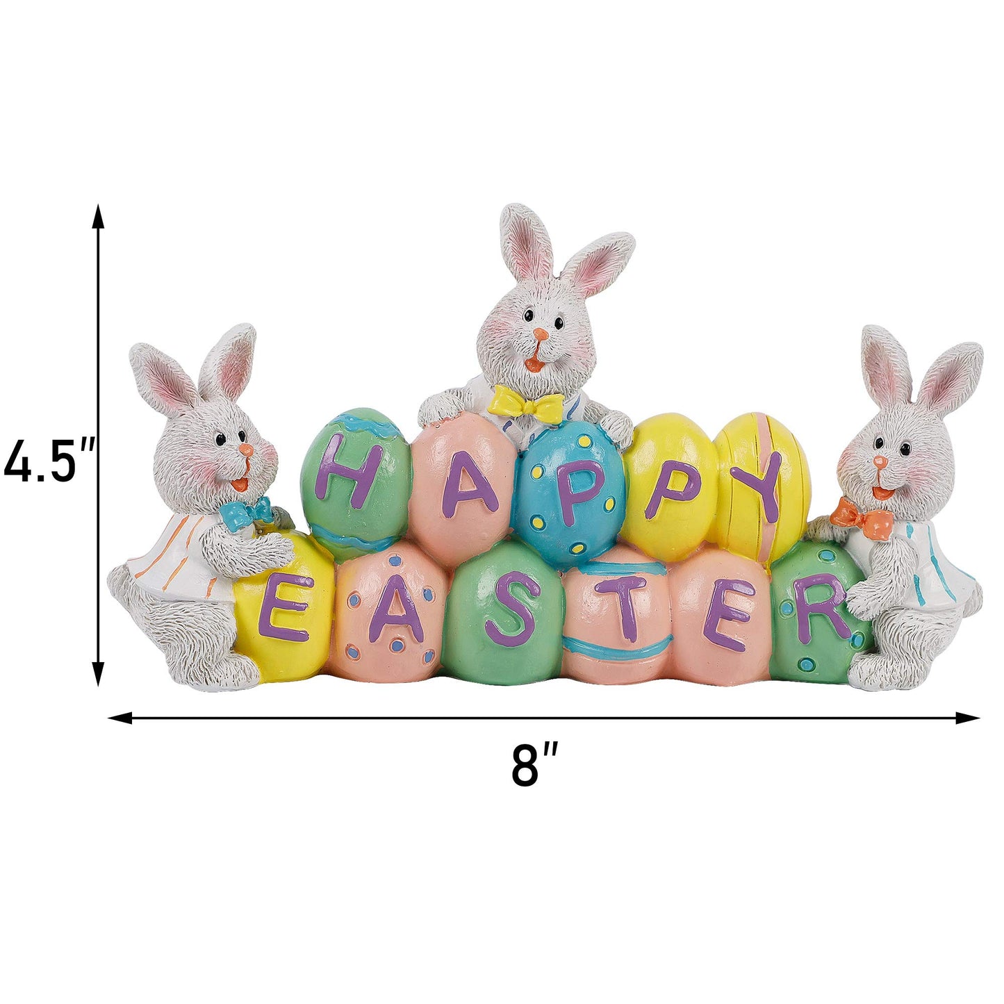 Easter Decorations Eggs Bunny, Hand-Painted Resin Tabletop Centerpiece, Decor Bunny Figurine for Home Room Table Office Party (Happy Easter)