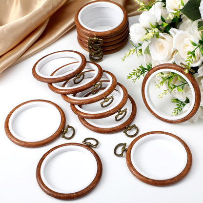 15 Pcs 3 Inch Spring Round Embroidery Hoops Frame Circle Rubber Hoops Ring Display Cross Stitch Ornament Imitated Wood Frame Kits for Mothers's Day Craft Sewing DIY Hanging Gifts