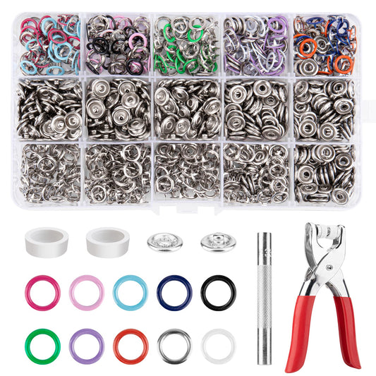 200 Sets Metal Snaps Buttons with Fastener Pliers Press Tool Kit for DIY Crafts Clothes Hats and Sewing (10 Colors,9.5mm)
