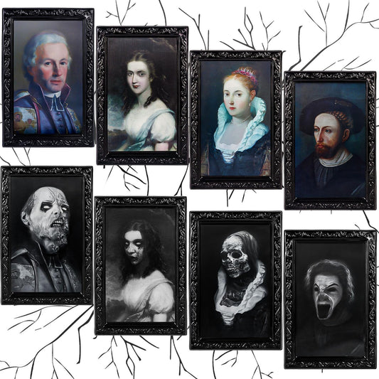 4 Pack Halloween Decorations Indoor 3D Changing Face Scary Moving Picture Frame Creepy Haunted Wall Decoration Portrait Scary Halloween Decoration for Horror Party Castle House Home