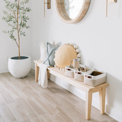 Small Fabric Storage Baskets for Shelves 3 Pack, 12x8in Closet Storage Bins for Shelves, Cloth Baskets for Organizing, Linen Closet Organizers, Fabric Basket, Beige/White