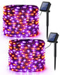 Orange & Purple Halloween Lights, 2 Pack Total 78ft 240 LED Orange Lights, Purple Solar Halloween Lights 8 Modes, Outdoor Twinkle Orange Halloween String Lights Black Wire for Halloween Decor