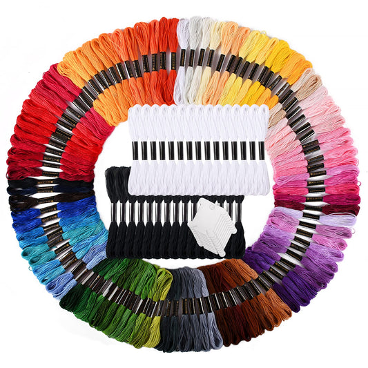 Friendship Bracelet String Kits, 100 Colors Embroidery Floss and 15 Skeins White & 15 Skeins Black Color, 10 Pcs Plastic Floss Bobbins for Cross Stitch Threads Bracelet Yarn Craft Floss