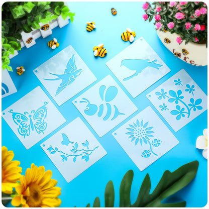 66 Pcs Small Stencils for Crafts Reusable 3 Inch Stencils for Painting on Wood DIY Craft Paint Template for Wall Home Decor Card Rock Canvas Drawing Holiday Ornament(Flowering Plants)