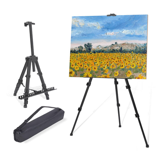 Easel for Painting Art Easel Stand for Adults 17" to 66" Portable Easel Stand for Sign Table Top/Floor Aluminum Metal Easel with Carry Bag Black