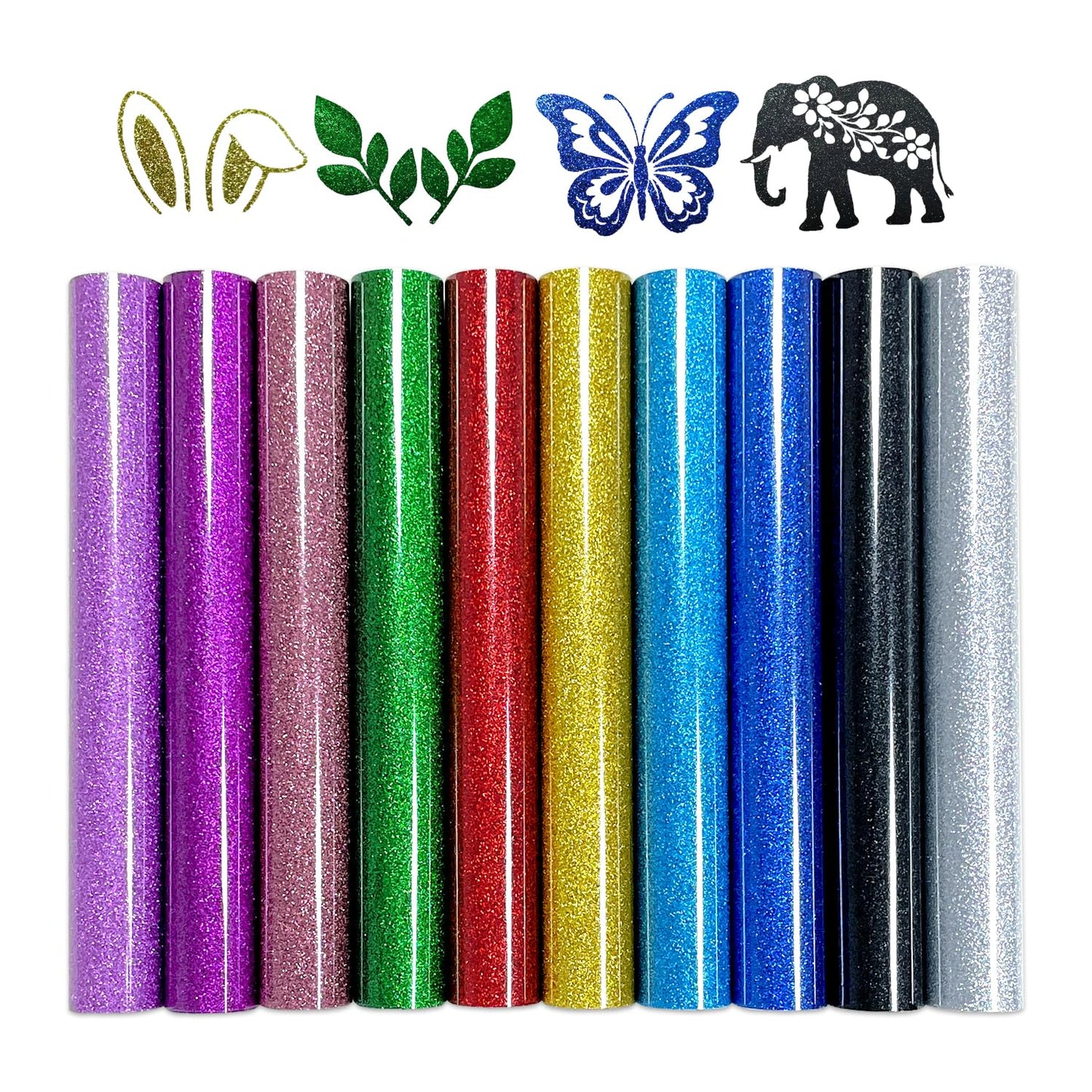 10 Sheets Glitter HTV 12'' x 10'' Heat Transfer Vinyl Bundle,Iron on for T-Shirts. Bags. Heat Transfer Vinyl for All Cutting Machines - Easy to Cut and Weed (Multicolor)