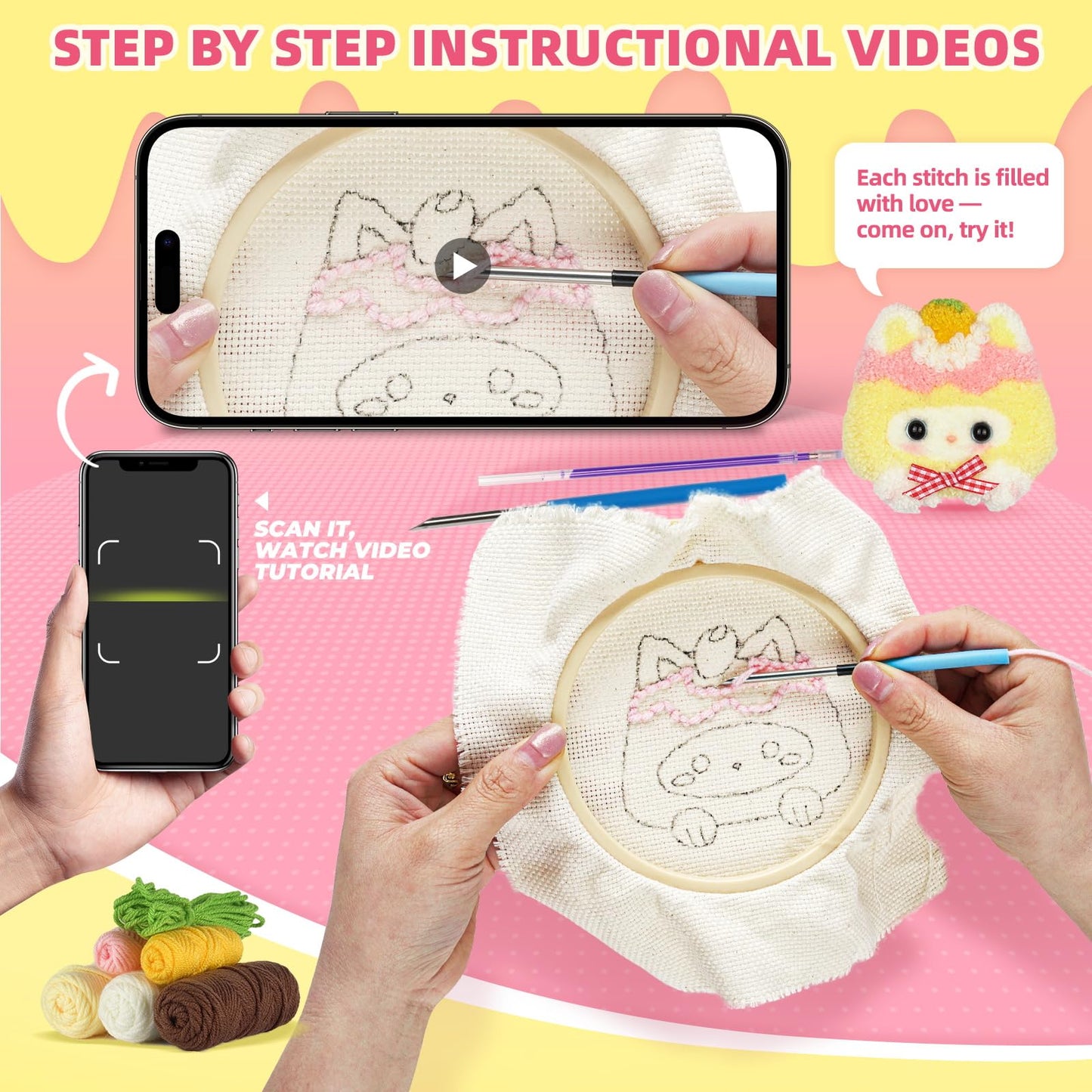 embroidery kit for beginners,punch needle kits,punch needle kits adults beginner,punch needle kit for beginners,including printed patterns, needles, easy to follow instructions, and videos-Cat Family