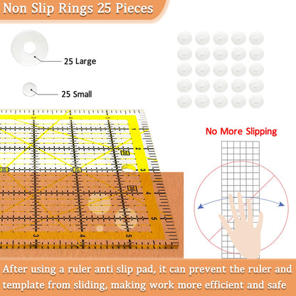 4 Piece Quilting Ruler,Acrylic Square Ruler,Quilting Templates,with Non Slip Rings 25 Pieces（4.5“X4.5”、6“X6”、9.5“X9.5”、12.5“X12.5”）