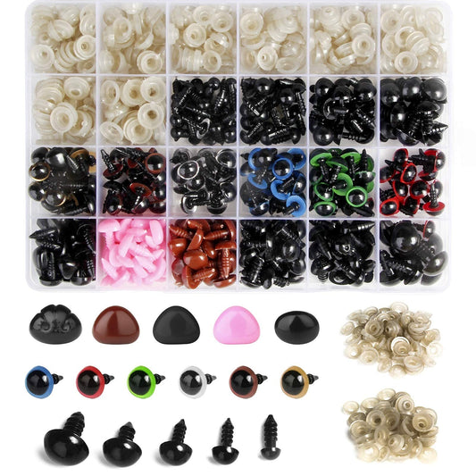 600PCS Plastic Safety Eyes and Noses,6mm-14mm Colorful Crochet Toy Eyes and Noses with Washers for Amigurumi Craft Doll Puppet Plush Animal and Teddy Bear (Coloured)
