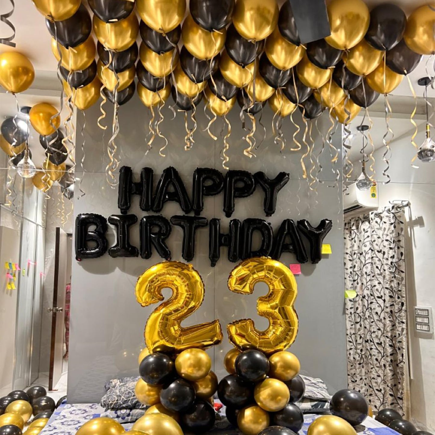 Happy Birthday Banner 13pcs 16 Inch Mylar Foil Letters with 12pcs Star Balloons Birthday Party Decorations for Kids and Adults - 3D Black