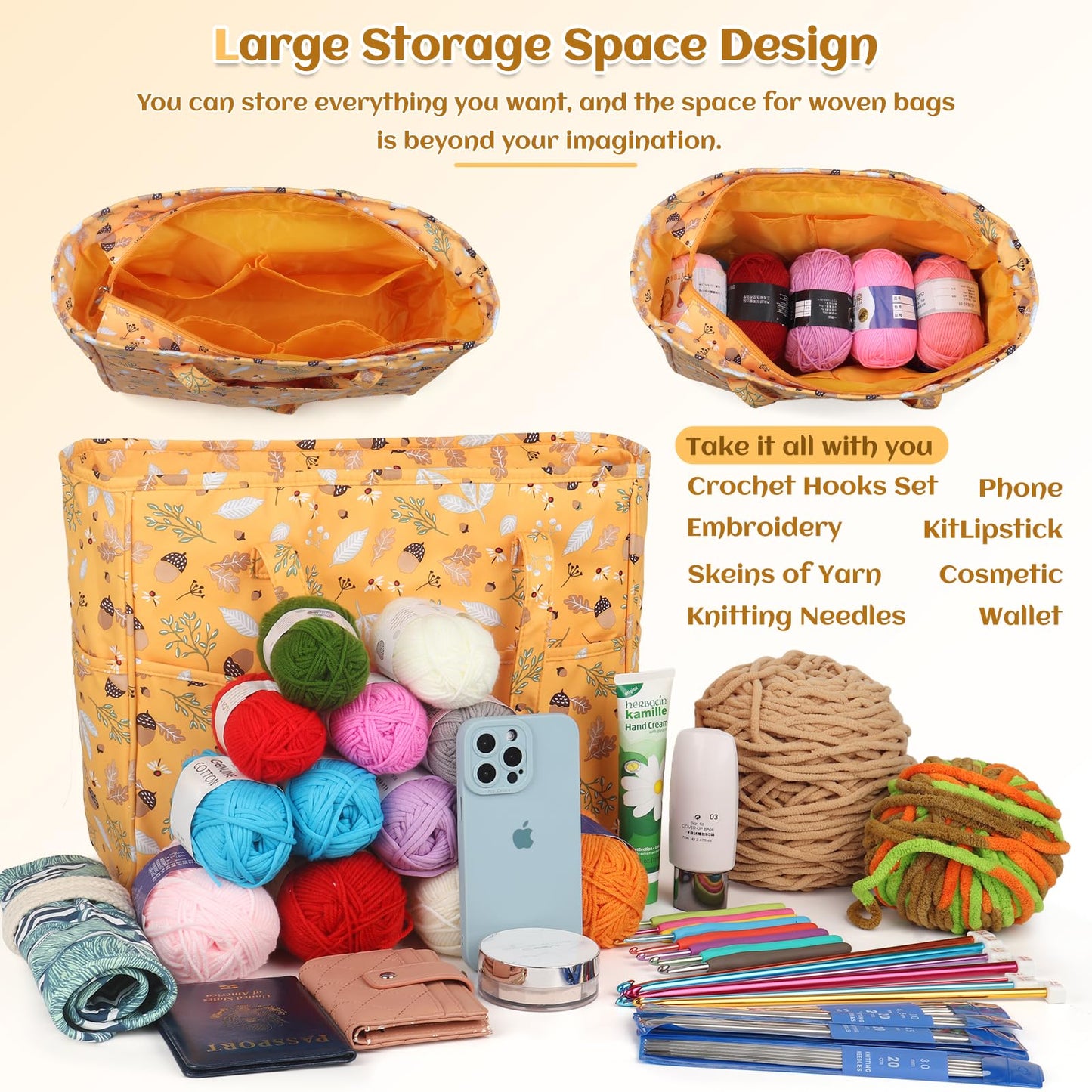 Crochet Tote Bag for DIY Lovers - Lightweight Yarn Storage & Travel Bag for Knitting, Crochet & Crafting Kits