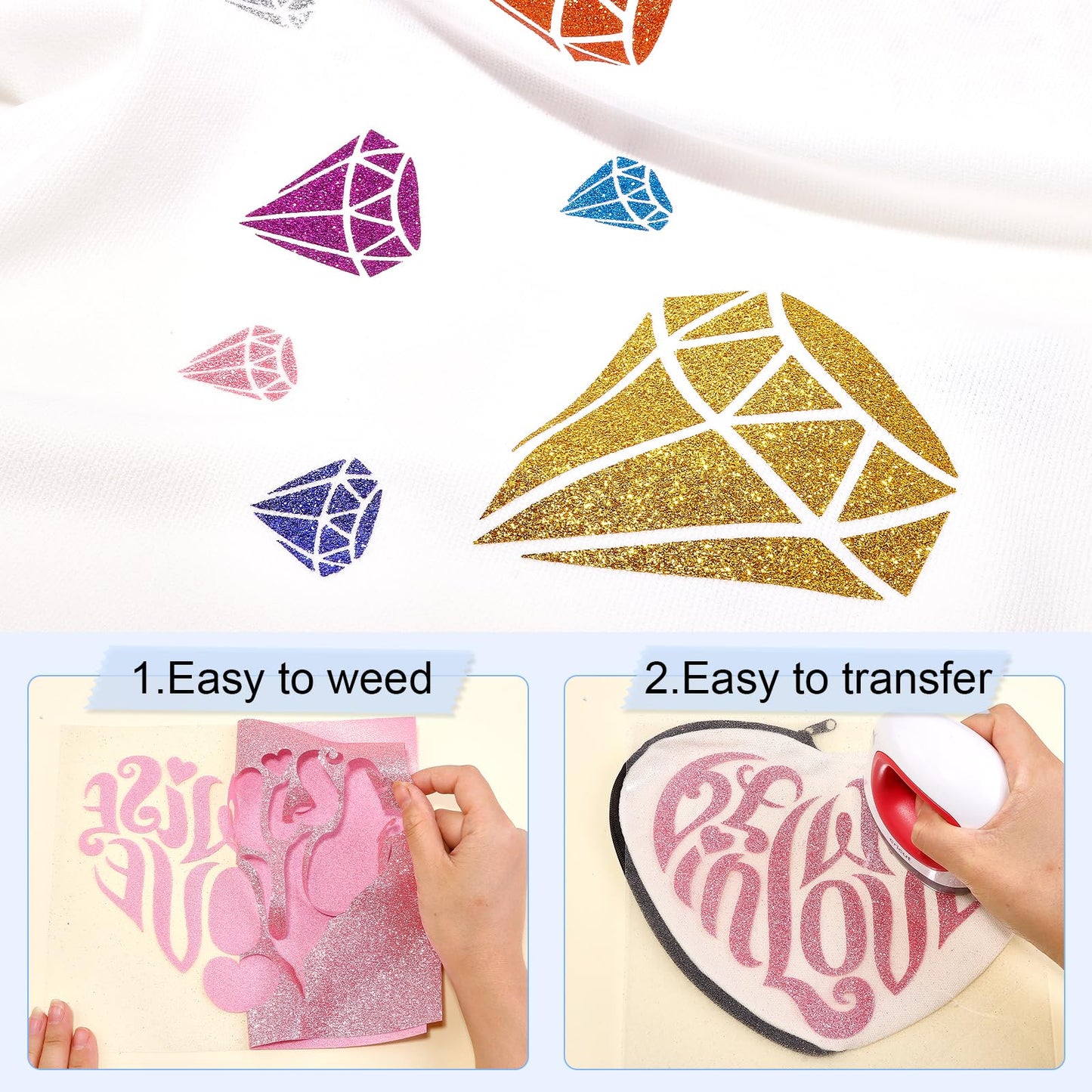 Glitter HTV Heat Transfer Vinyl - 16 Sheets 12"X12" Colorful Glitter Heat Transfer Vinyl Shinny Glitter Iron On Vinyl for T-Shirts Glitter HTV Compatible with Cricut Or Sillhoutte Cameo