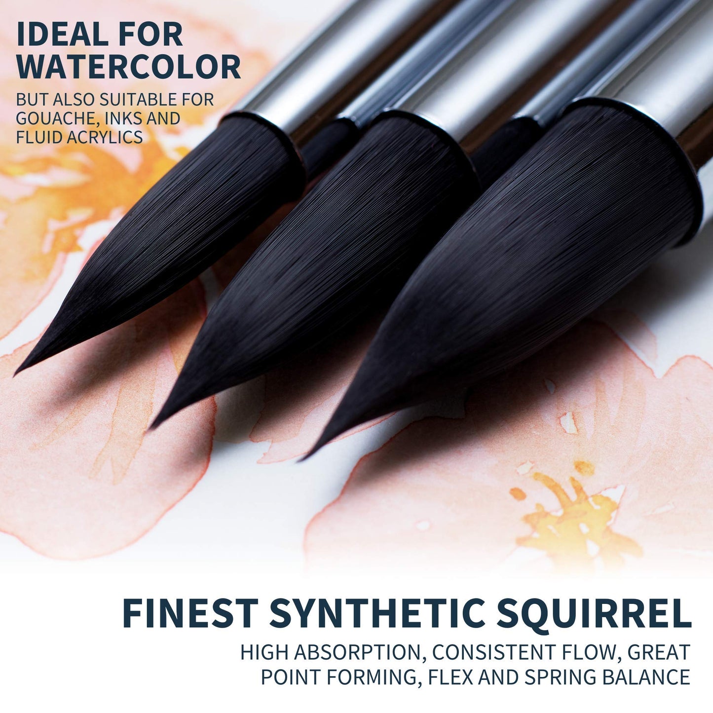 10 Soft Synthetic Squirrel Paint Brushes, Including Pointed Rounds, Flats, Dagger, Oval Wash