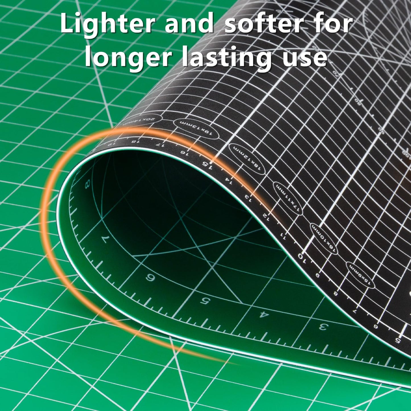 Self Healing Cutting Mat: 12inch x 18inch Double Sided 5-Ply Fabric Cutting Mat for Sewing, Quilting & Arts & Crafts - Gridded Rotary Cutting Board Mat in Green/Black.