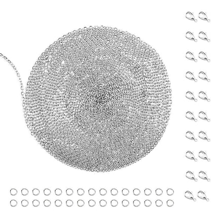 36 Feet Silver Stainless Steel Link Cable Chain with 20 Lobster Clasps and 30 Jump Rings for Men Women Jewelry Chain DIY Making, 2.0mm