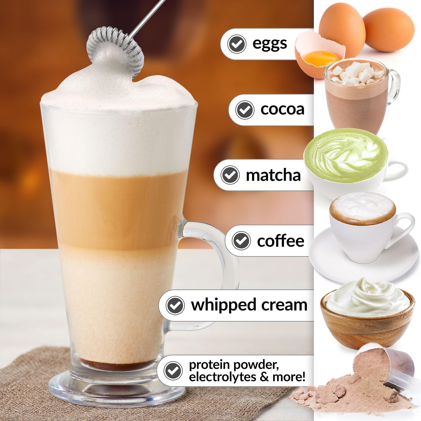Kitchen Powerful Milk Frother Wand - Mini Handheld Stainless Steel - Battery Operated Drink Mixer for Coffee, Lattes, Cappuccino, Matcha - FrothMate Gift - Black & Organizer Storage Tote Bag