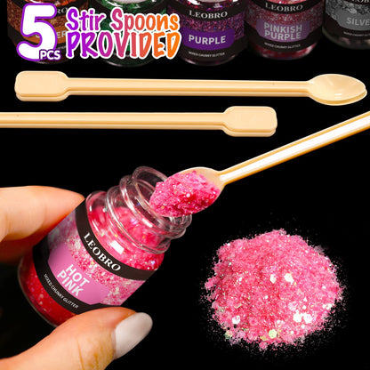 Holographic Chunky Glitter, 15 Colors Craft Glitter for Resin, Nail Body, Jewelry Arts and Crafts, with 5 Mixing Spoons