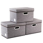 Foldable Storage Boxes with Lids [3-Pack] Linen Fabric Collapsible Storage Bins Organizer Containers Baskets Cube with Cover for Home Bedroom Closet Office Nursery (14.9x9.8x9.8)