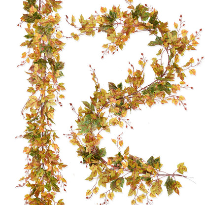 2 Pack Fall Maple Leaf Garland Clearance - 6.5ft/Piece Artificial Fall Foliage Garland Autumn Decoration for Home Wedding Halloween Party Thanksgiving
