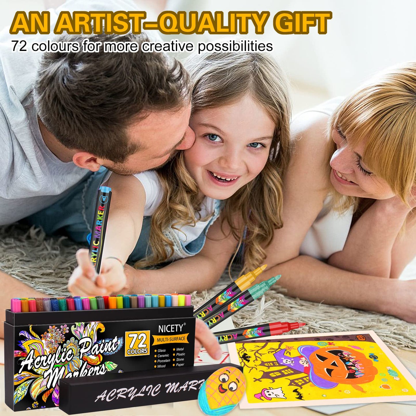 72 Colors Acrylic Paint Pens Paint Markers, Extra Fine Tip Point Acrylic Paint Pens for Rock Painting, Canvas, Wood, Ceramic, Glass, Stone, Fabric, DIY Crafts & Art Supplies