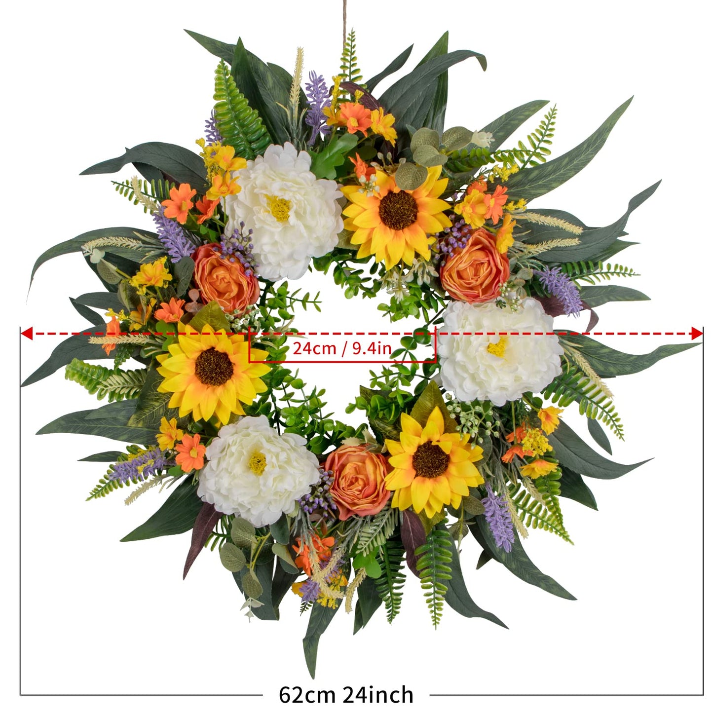 Spring Wreath Fall Decor Wreath for Front Door-22 Inch Summer Peony Eucalyptus Wreaths for Front Porch Farmhouse Home Decor