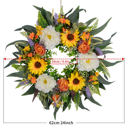 Spring Wreath Fall Decor Wreath for Front Door-22 Inch Summer Peony Eucalyptus Wreaths for Front Porch Farmhouse Home Decor