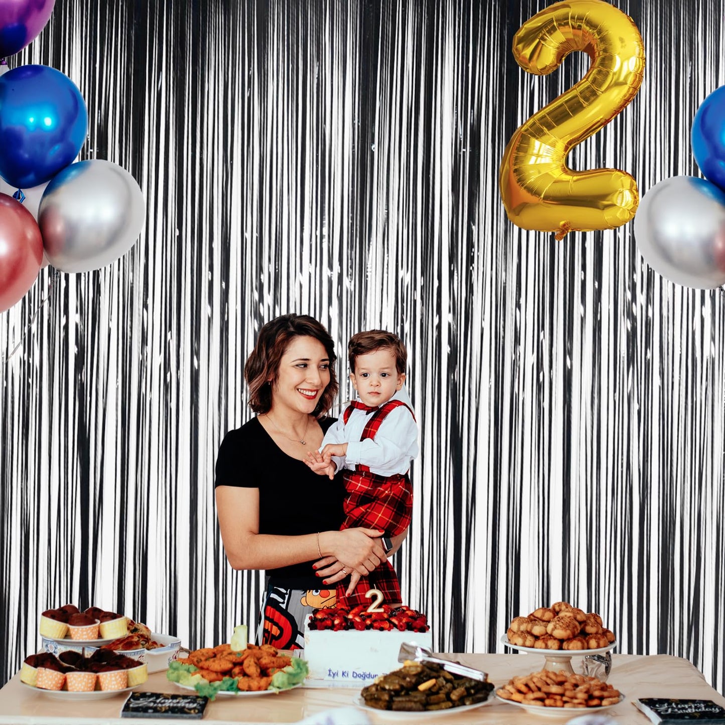 Black [Tinsel] Foil Fringe [Curtain] s, Melsan 3.2 x 8 ft Streamer Backdrop for Birthday, Graduation, Fiesta, Halloween [Party] Decor - Pack of 2