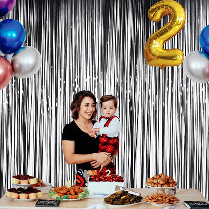 Black [Tinsel] Foil Fringe [Curtain] s, Melsan 3.2 x 8 ft Streamer Backdrop for Birthday, Graduation, Fiesta, Halloween [Party] Decor - Pack of 2