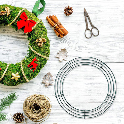 2 Pieces 14 inch Metal Wire Wreath Form Frame Dark Green Ring for Fall Festival and Halloween Decoration Door
