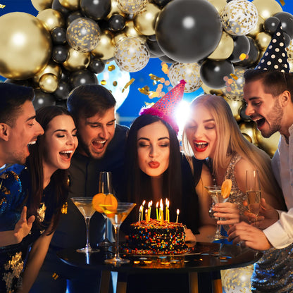 130pcs Black and Gold Balloons, Black Metal Gold and Metallic Confetti Gold Balloons for 2025 Graduation Class Decorations Retiremen Party Baby Shower Wedding Birthday Anniversary