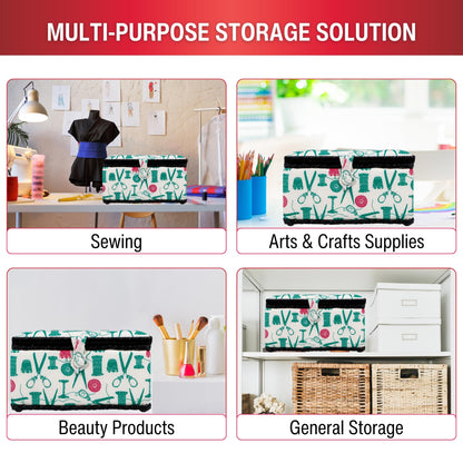 07271 Basket with Sewing Notions Kit & Removable Tray-Vintage Spools, Tan