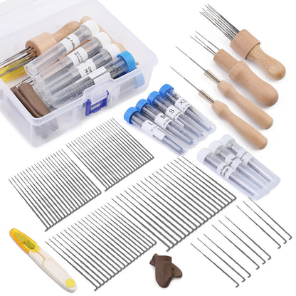 104 pcs Felting Needles Set, Needle Felting Tool Kit, 4 Sizes &Types Felting Needles (Triangle, Star, Cone, Spiral), 36/38/40/42 Gauge Needle Felting Supplies