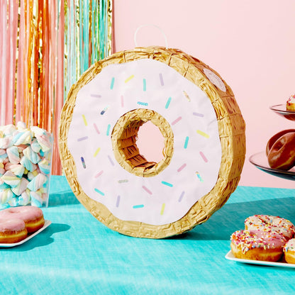 Pink Donut Pinata for Two Sweet Birthday Party Supplies - Baby Shower Decorations - Donut Birthday Party Pinata (Small, 13 x 3 Inch)