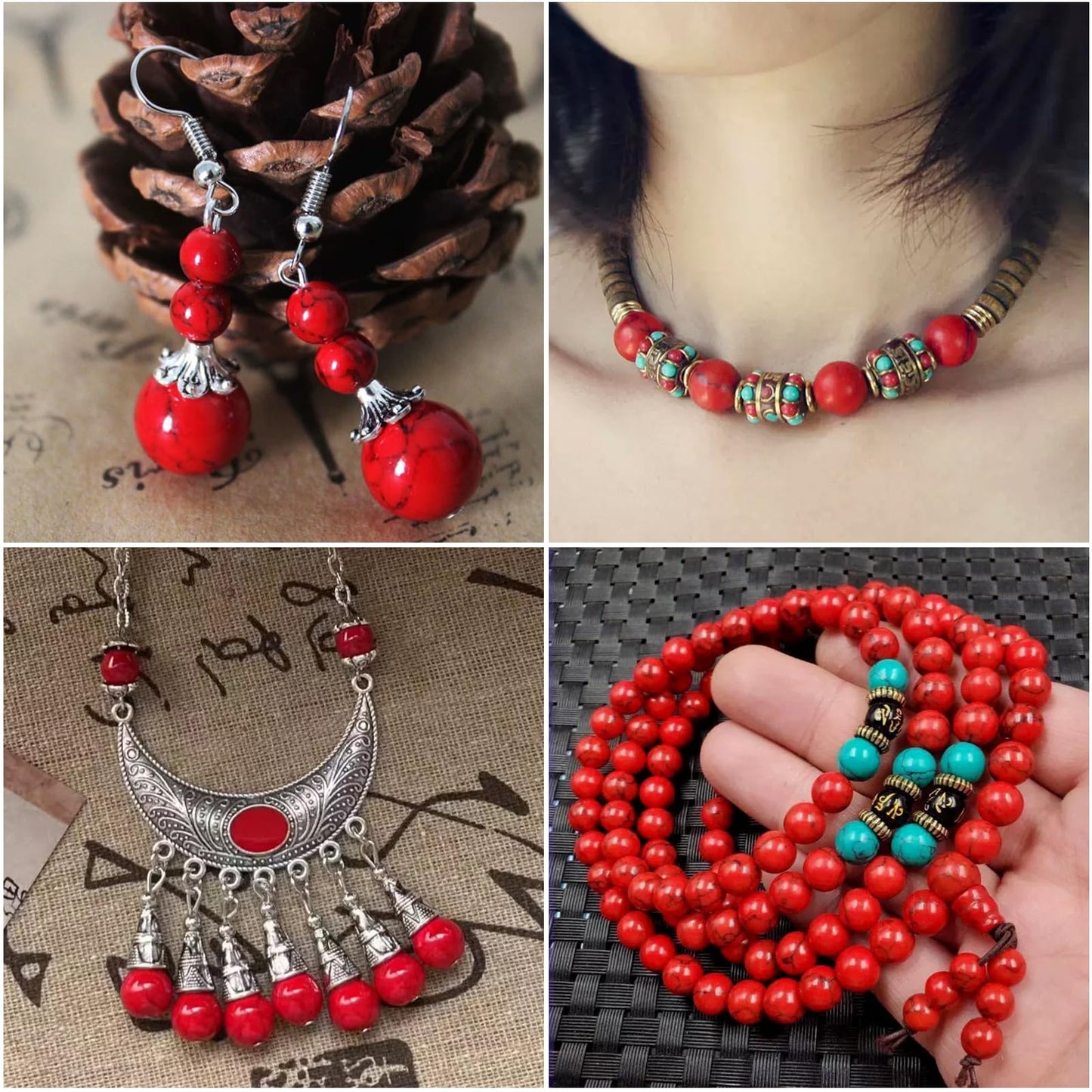 Beads for Bracelets Red Beads 6MM Beads Red Turquoise Bead Crystal Gemstone Beads for Bracelets, Natural Stone Beads for Jewelry Making 60pcs