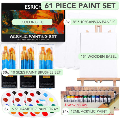 Acrylic Paint Set,Painting Supplies with 2 PCS of 12 Colors Acrylic Paint,1 Easel 3 Canvas 30 Paintbrushes and 3 Palettes, Paint Kit for Kids,Students, Artists and Beginner