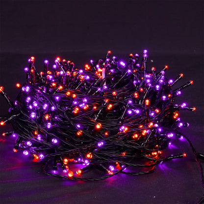 Halloween 300 LED String Lights, 100FT String Lights with 8 Lighting Modes, Halloween Decorations for Party Carnival Supplies, Outdoor Yard Garden Decor (Purple & Orange)