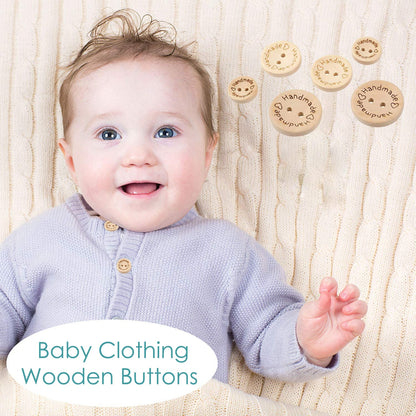 Handmade with Love Buttons - 150 Pcs Round Wooden Craft Decor Buttons, 2 Holes for 15mm/20mm/25mm Sewing