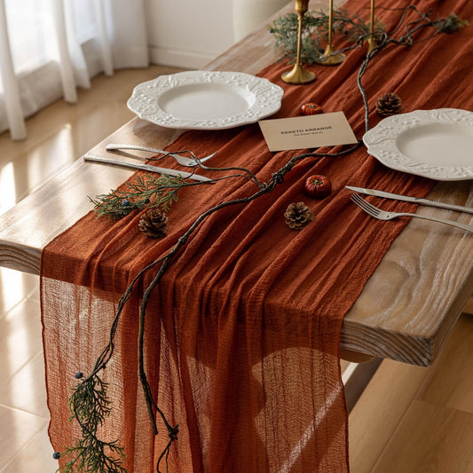 Terracotta Table Runner Cheesecloth Rust Gauze 120 Inch 10 FT Rustic Burnt Orange Cheese Cloth for Wedding Baby Bridal Shower Party Centerpiece Sheer Holiday Home Decorations