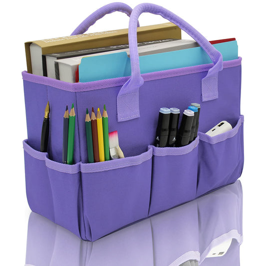 Art Organizer Craft Storage Tote Bag with Pockets and Hadles, Oxford Fabric Carrying Caddy for Teacher, Officer, Artist, Students, Traveler, and more – Purple