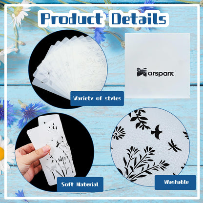 20 Pieces Wildflower Stencils for Painting Template Flower Wall Stencils Reusable Spring Templates PET DIY Drawing for Painting on Wood Wall(Rectangular Style)