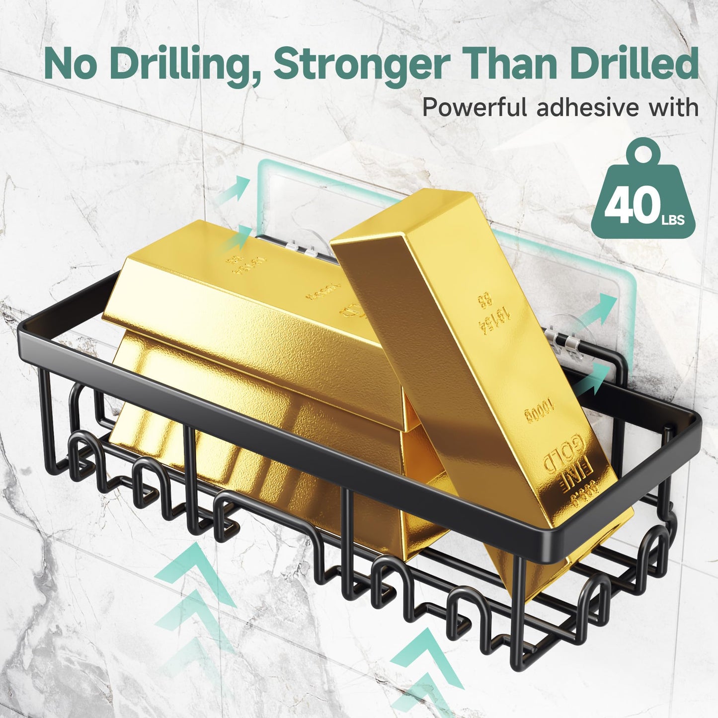 Stainless Steel Shower Caddy 6-Pack, No Drilling & Rustproof, Waterproof Adhesive Shelves Rack with Soap Holder, Large Capacity Bathroom Organizers and Storage, Wall-Mounted Kitchen & Home Decor