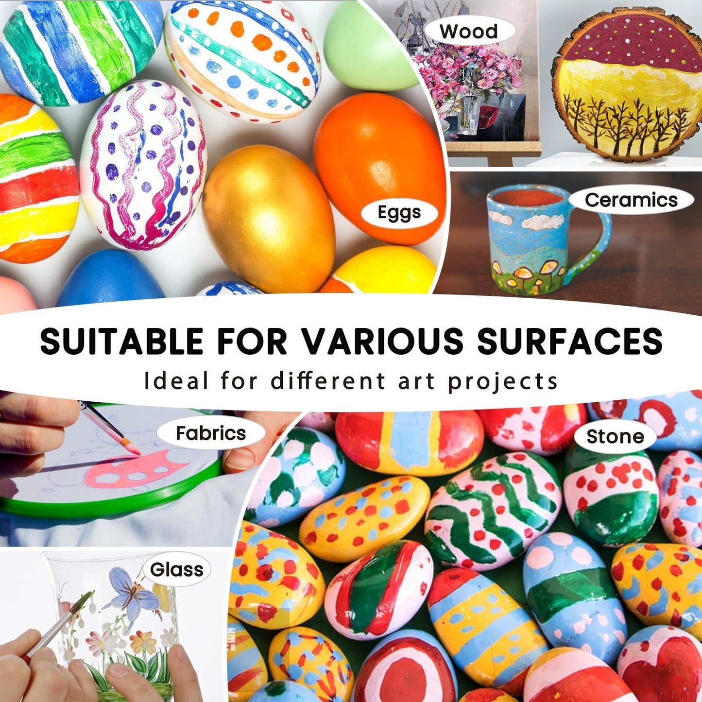 40 Pcs Acrylic Paint Set with 12 Brushes, 2 Knives & Palette - 24 Colors (2oz/60ml) for Adults, Kids, Artists & Beginners - Easter Basket Stuffers, Rock & Egg Painting Kit