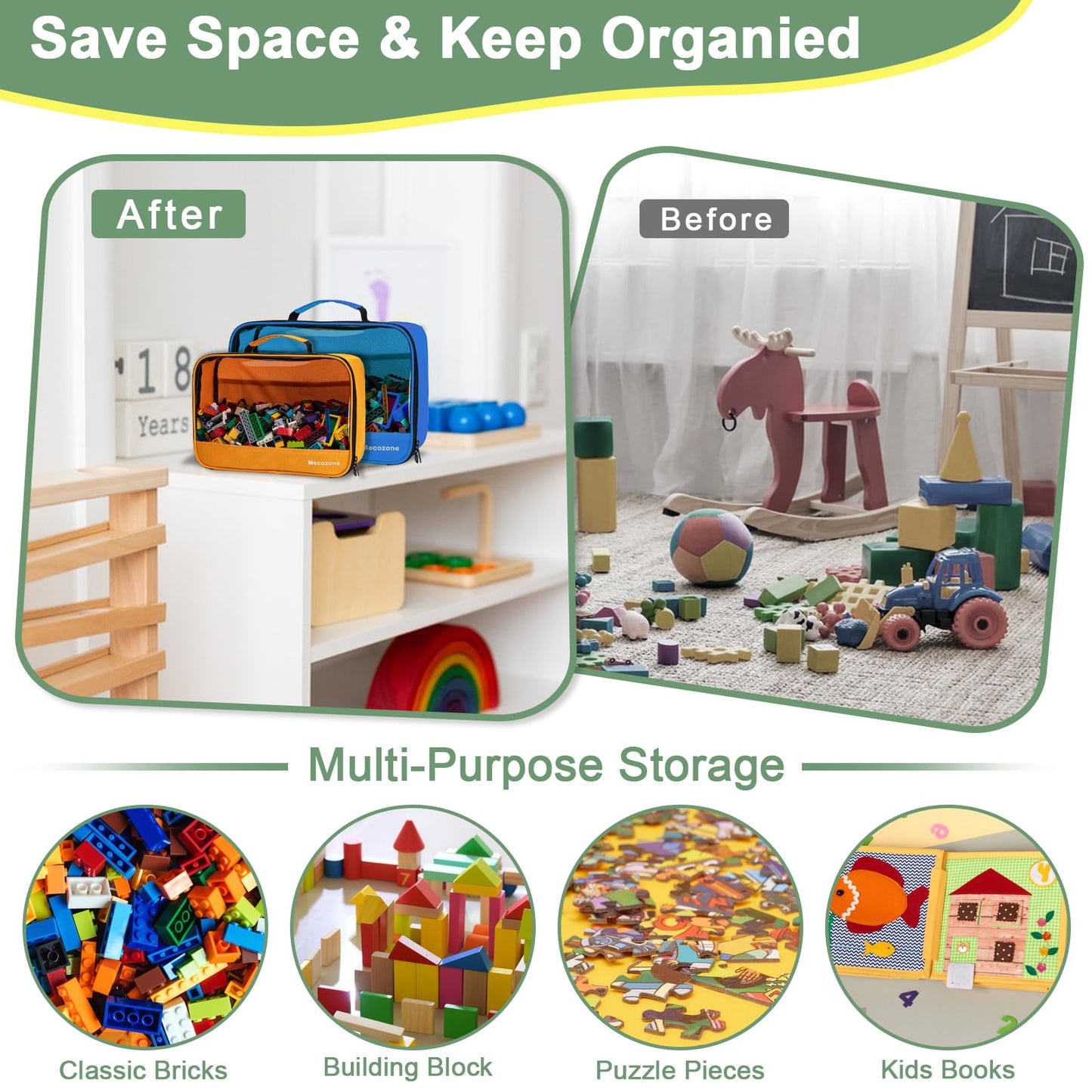 4 PCS Toys Storage Bag, Classic Bricks Building Set Storage Bag, Travel Case for Building Toys, Puzzles, Small Large Size