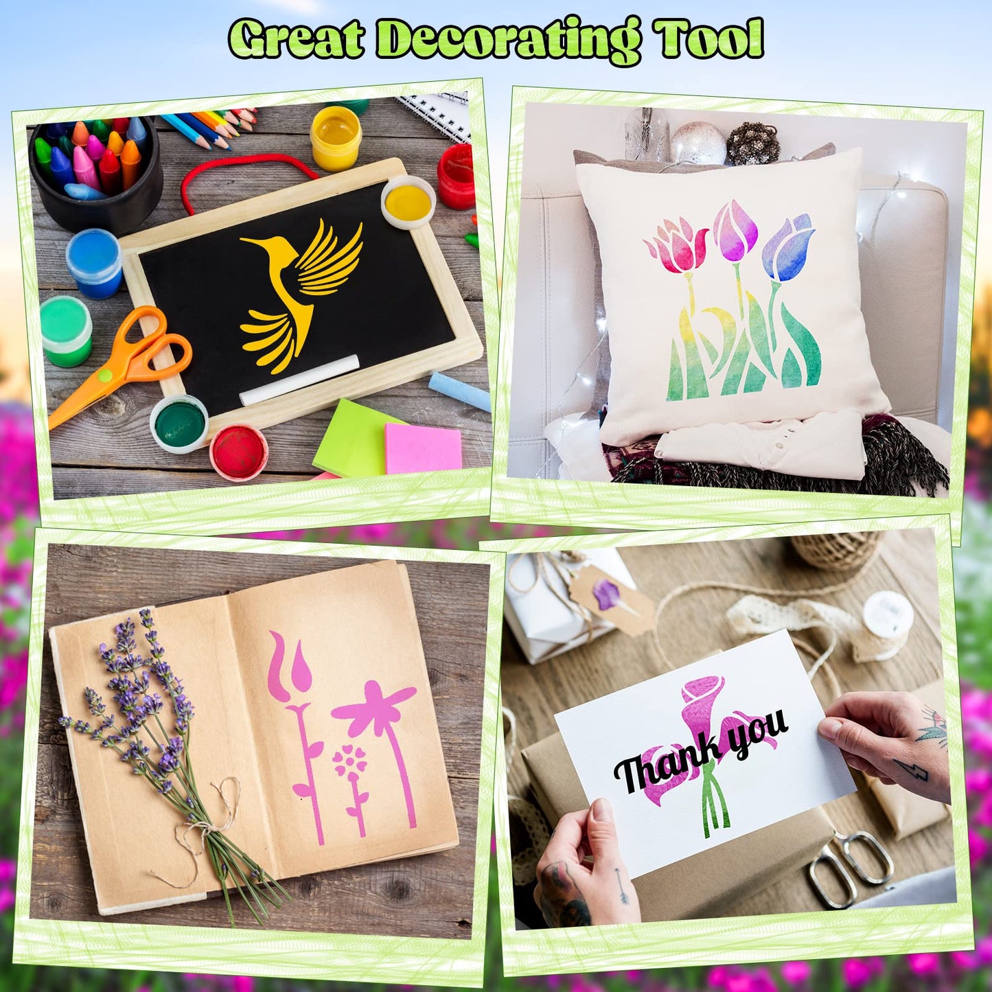66 Pcs Small Stencils for Crafts Reusable 3 Inch Stencils for Painting on Wood DIY Craft Paint Template for Wall Home Decor Card Rock Canvas Drawing Holiday Ornament(Flowering Plants)