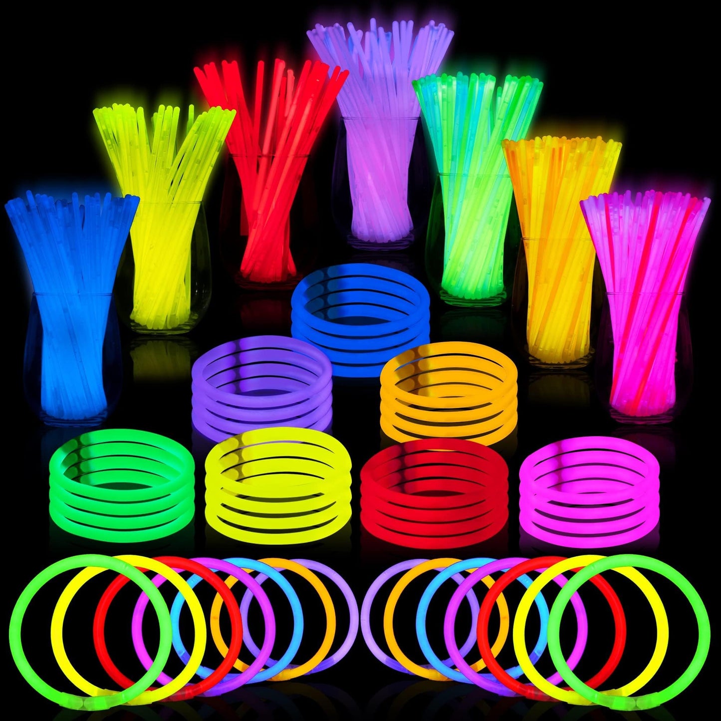 200 Pcs 8" Glowsticks, Bracelets Necklaces, Glow in the Dark Party Favors, Easter, Christmas, Halloween Supplies Pack, Football Party Supplies