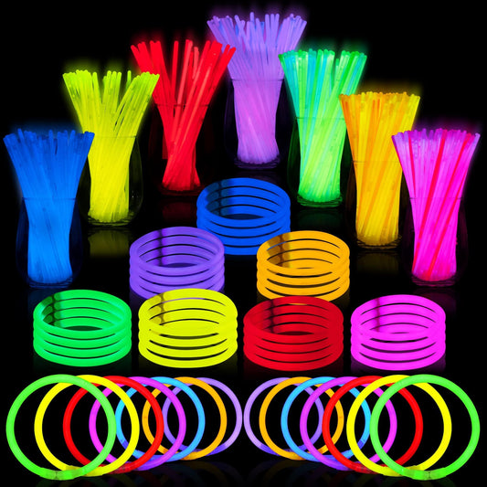 200 Pcs 8" Glowsticks, Bracelets Necklaces, Glow in the Dark Party Favors, Easter, Christmas, Halloween Supplies Pack, Football Party Supplies